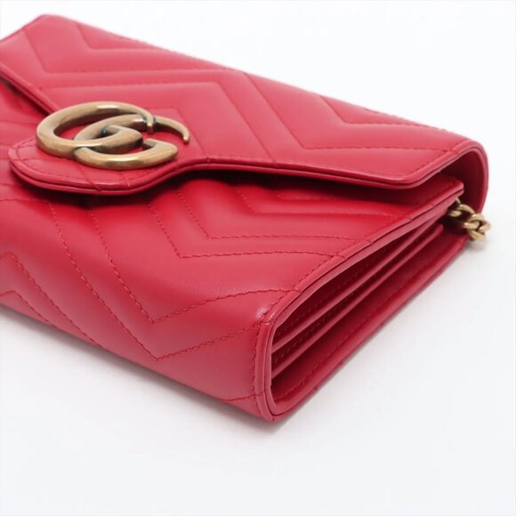 Gucci GG Marmont Leather Chain Wallet Red 474575 - Picture 3 of 12